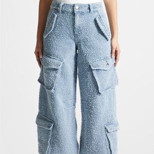 Maniere De Voir Blue Textured Cargo Pants